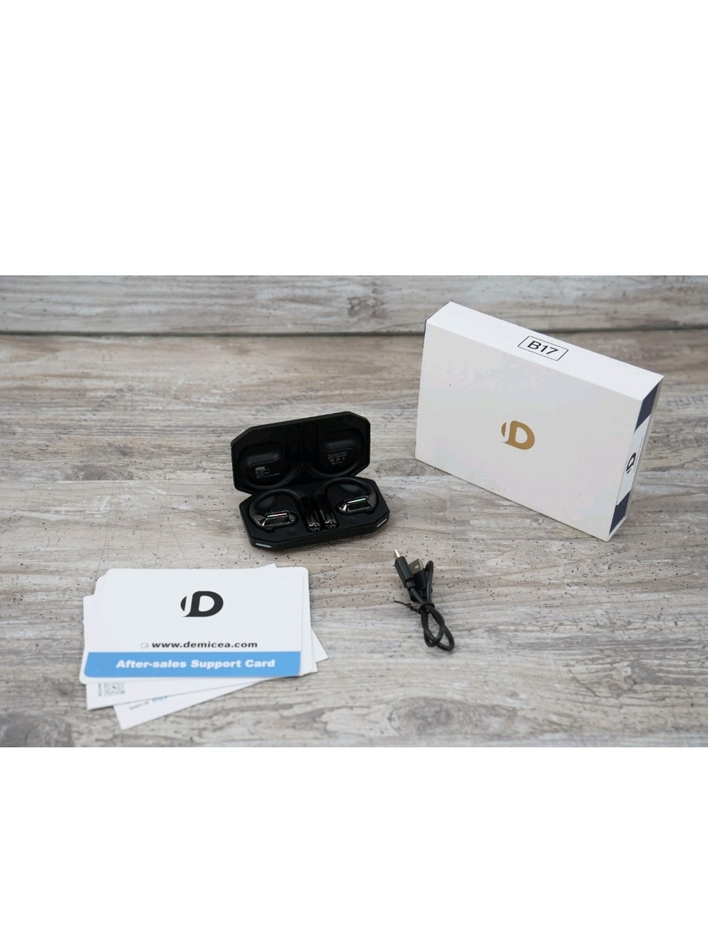 Demicea Wireless Bone Conduction Earbuds with Charging Case - Black